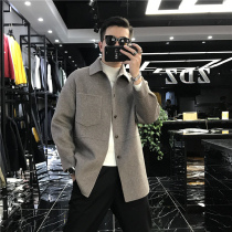 Long woolen coat mens winter Korean fashion trend double-sided wool coat without cashmere woolen coat