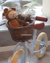Custom INS child retro rattan choreography basket 14 inch balance car handmade car frame children 16 inch bike basket