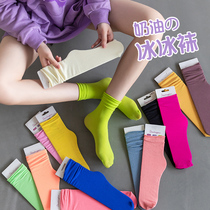  Pile socks womens thin ice socks velvet socks womens mid-tube socks summer white stockings ins tide spring and summer