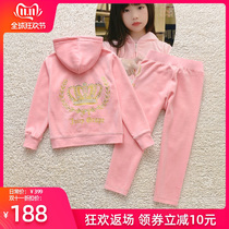 Spring and autumn girls velvet sports suit juicy grape children with cap and clothing baby casual two sets
