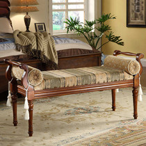 American solid wood bed tail stool bedroom shoe stool living room sofa stool retro long stool fabric with pillow