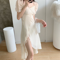 Dress womens 2021 summer new split light cooked wind womens sexy thin bellflower skirt first love skirt forest department