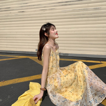 Spring 2021 French Hepburn Hyuna style small fresh ins Super fairy floral daisies suspender dress sub-summer