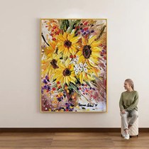 Pure hand-painted oil painting sunflower flower Van Gogh famous painting living room dining room background wall decorative painting European porch hanging painting