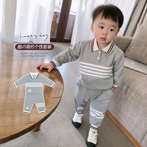 2022 Spring autumn season children Two sets of clothes childrens clothing pure cotton long sleeve turned collar male baby handsome sports suit
