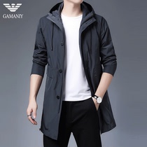 Chiamania windbreaker mens long hooded Korean version of the tide casual mens jacket spring jacket mens spring and autumn