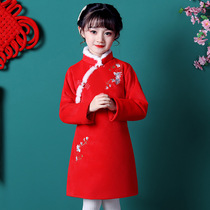 Child Hanfu Gush Red Qipao Autumn Winter Tandem Dress Girl China Wind Tang Dress Girl Princess Dresses Dress For Years