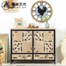 American country solid wood retro entrance cabinet dining side cabinet household living room TV cabinet Wrought iron bed and breakfast old locker