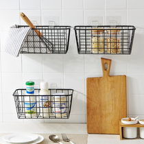 Hole-free wrought iron hanging basket household basket kitchen wall-mounted storage rack bathroom storage basket storage basket