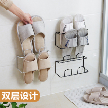 Toilet non-perforated iron shoe rack bathroom slippers shelf door wall-mounted slippers storage rack artifact