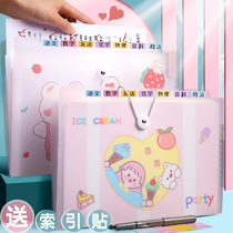 A4 folder multi-layer examination paper sorting artifact rope buckle organ bag students with transparent inserts cute super cute student Senior high school book clip classification examination paper clip cartoon information book storage bag