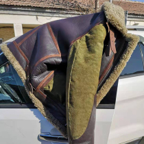 Oil wax canvas with horse leather strip b3 fur one men's padded top leather leather fur lapel short