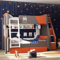  Childrens room Bedroom high and low bed two-story upper and lower bed shop Little boy leather art software two-story bed Spider-man mother and child bed