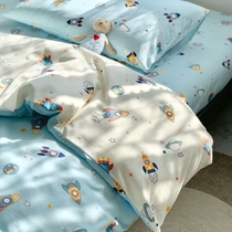Childrens cartoon 60 pieces of cotton three-piece dormitory high and low bed male and female children quilt cover Children single 1 2m bed