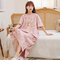 2022 New Sleeping Dress Woman Summer Pure Cotton Short Sleeves Long in Knee Large Code Loose Pregnant Woman Pyjamas Pyjamas