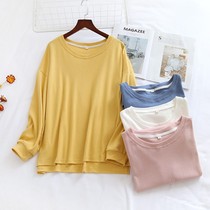 Spring and Autumn Ladies Pajamas Cotton Net Red Korean Version Round Neck Autumn Dress Long Sleeves Student Single Tops Homewear Can Be Worn Outside