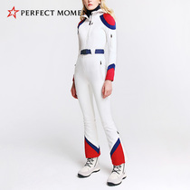 Perfect Moment Womens one-piece ski suit Waterproof windproof velvet thin hooded belt double board suit