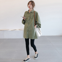 Pregnancy autumn new maternity dress Korean fashion casual loose lapel foreign style wear long sleeve shirt coat