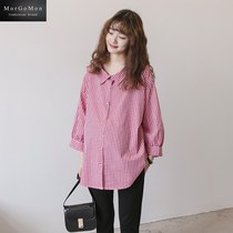 MORGOMON spring and autumn pregnant women shirt long cotton shirt temperament plaid loose female doll shirt LL0811