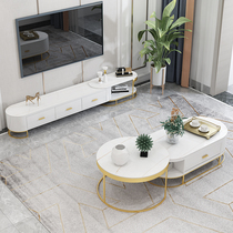 Simple modern rock board living room TV cabinet coffee table combination light luxury small apartment TV cabinet floor cabinet minimalist retractable