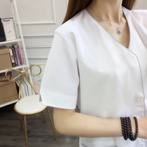 Beauty salon white coat womens short sleeve skin management tattoo beautician thin high-end work clothes custom logo Korean
