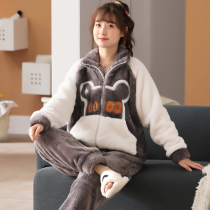 2021 new coral velvet pajamas female padded velvet autumn and winter large size flannel home clothing set Winter