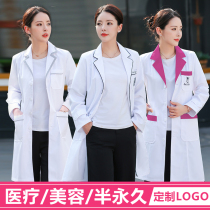 Semi-permanent white coat Long-sleeved doctors suit Female nurses suit Short-sleeved beauty salon embroidery division skin management overalls