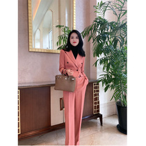 Pink Suit Suit Woman Superior Temperament Fashion Career Positive Dress Small Substraight Drum Pants Spring Autumn Casual West Suit