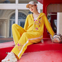 Floral production earthly Jedi Original National Wind Embroidery Sports Suit Woman Cardio-hoodie With Cap Jacket Straight Barrel Pants Spring