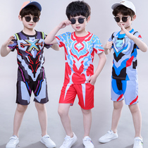 Ultraman clothes summer clothes boys short-sleeved suit 2021 new boys summer quick-drying sports childrens clothing trend