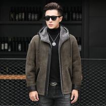 2021 Haining winter new original ecological fur one men's short leather leather motorcycle leather jacket coat