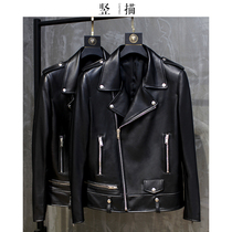 2021 new SLP leather leather mens jacket A-class sheepskin star with the same Harley motorcycle suit leather jacket tide