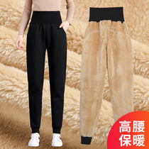 Plus velvet padded sweatpants womens high waist loose feet autumn and winter imitation wool wool wool casual pants outside wear cotton pants