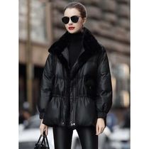 Real sheepskin leather jacket down jacket new Haining winter short mink wool collar sheep leather waist jacket women