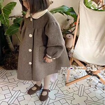 Korean childrens clothing girls wool coat 2022 winter new thick warm doll collar cashmere coat medium long