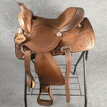 Imported Western saddle denim saddle carved cowhide saddle naked pommel horse technique supplies Canarui harness non-round saddle 02
