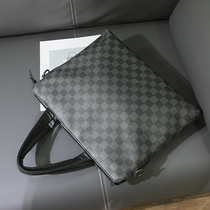 Handbag mens horizontal business briefcase shoulder bag computer bag fashion trend messenger plaid leather office bag