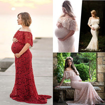 European and American womens lace pregnant womens real tailing short sleeve dress photography flying sleeve dress women