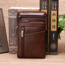 Golden Coral 6 5 inch 6 8 inch 7 inch large screen mobile phone bag head layer cowhide running bag mens leather casual small satchel bag