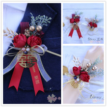 ins Mori champagne bridal bridesmaid wrist flower groom groom best man flower flower corsage wedding ceremony outside shooting props