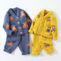 Childrens home clothing set 2021 autumn and winter boys soft cotton cardigan pajamas parent-child home set 5627