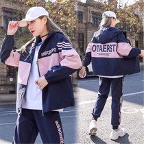 Spring and autumn sportswear suits female Korean version of loose fashion leisure junior high school female students Hong Kong style two-piece tide ins