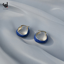 Klein Blue Ring Earrings Net Red Explosions Advanced Sense Minor Design Blue Earrings 2021 New