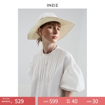 INSIS FEMME asymmetrical pleated bubble sleeve dress female 2021 new niche design sense loose