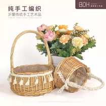 Lace mini basket woven rattan lace princess flower child photo props round floral arrangement portable flower basket