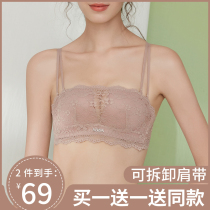 Strapless underwear women gather suspenders thin small chest bandeau anti-light small chest flat chest summer invisible bra cover