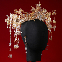 Golden Xiuhe headdress bride Chinese wedding Phoenix crown 2021 new low-plate vintage costume wedding dress jewelry