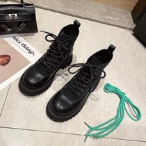 Wushe European station trend net celebrity 7 holes thick bottom Martin XIE female leather cloth stitching casual short XIE