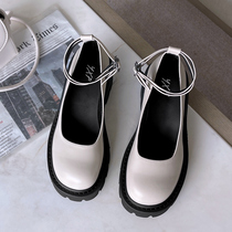 WUXIE ancient vintage vintage Big Head muffin thick soled shoes female one-word buckle thick-soled Mary Jane shoes