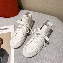 WUXIE European Street shooting leather 7-hole high-top shoes tide casual white shoes flat shoes